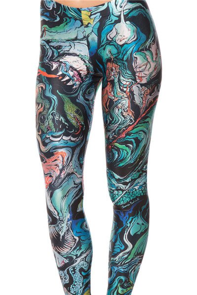 Women Mermaid Print Leggings Whimsical Ocean Fantasy Tights