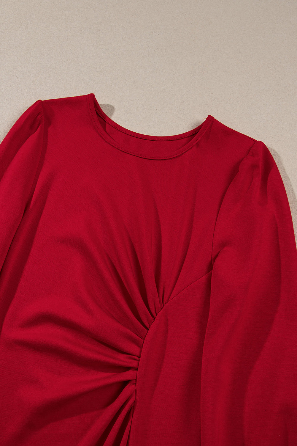 Solid Ruched Long Sleeve Midi Dress