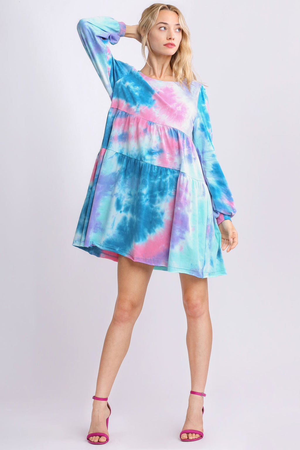 Long Sleeve Patterned Boho Dress - Relaxed Fit Bohemian Midi Dress