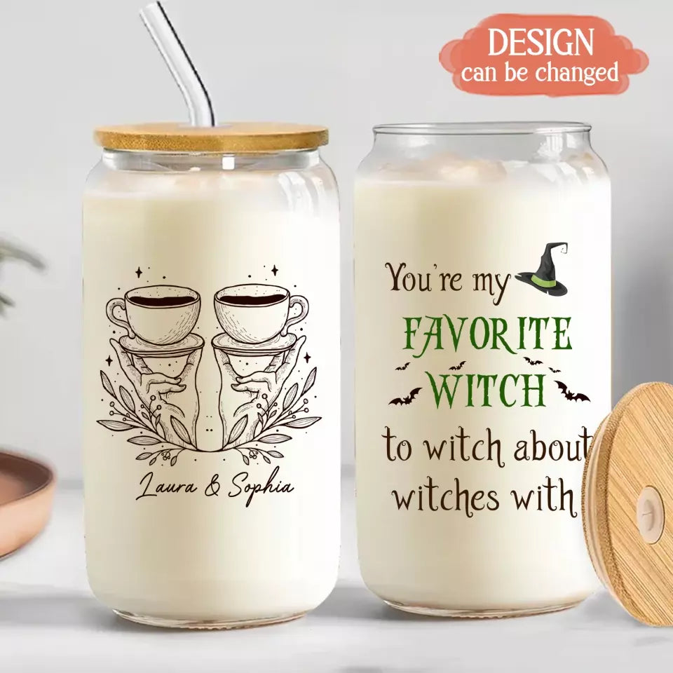Personalized Best-tea Witch Friend Transparent Glass Tumbler With Straw - Gift Idea For Friends/Sisters/Besties - You're My Favorite Witch To Witch About Witches With