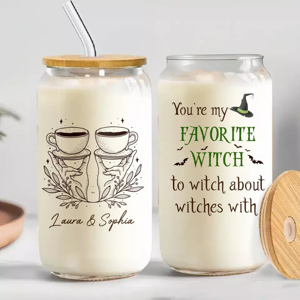 Personalized Best-tea Witch Friend Transparent Glass Tumbler With Straw - Gift Idea For Friends/Sisters/Besties - You're My Favorite Witch To Witch About Witches With