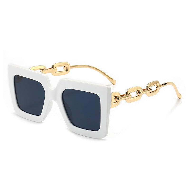 Oversized Square Sunglasses with Metal Chain Temple for Women