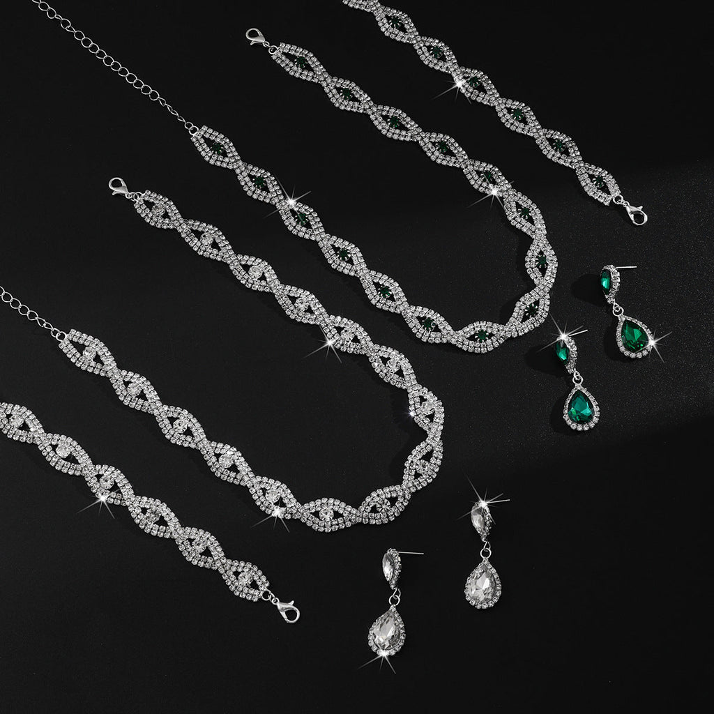 Cross-Border European And American Bridal Jewelry Necklace Bracelet Earrings Set Three-Piece New Year's Eve Dinner Dress Versatile Jewelry
