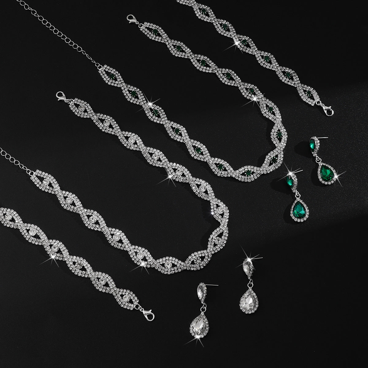 Cross-Border European And American Bridal Jewelry Necklace Bracelet Earrings Set Three-Piece New Year's Eve Dinner Dress Versatile Jewelry