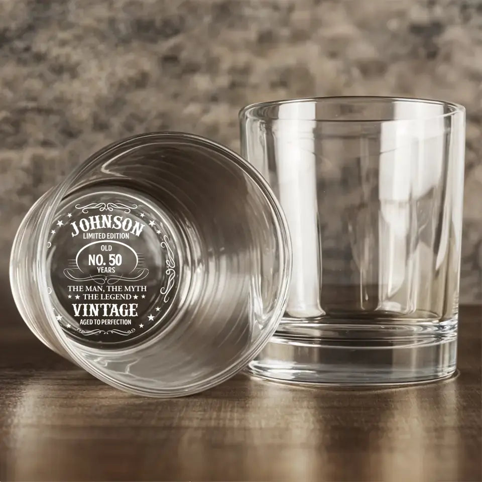 Personalized Vintage Engraved Whiskey Glass - Birthday Gift Idea For Father/Friend - The Man The Myth The Legend