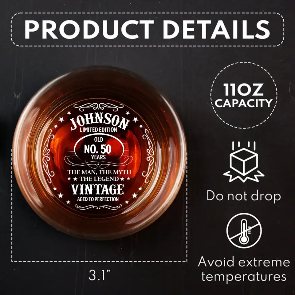 Personalized Vintage Engraved Whiskey Glass - Birthday Gift Idea For Father/Friend - The Man The Myth The Legend