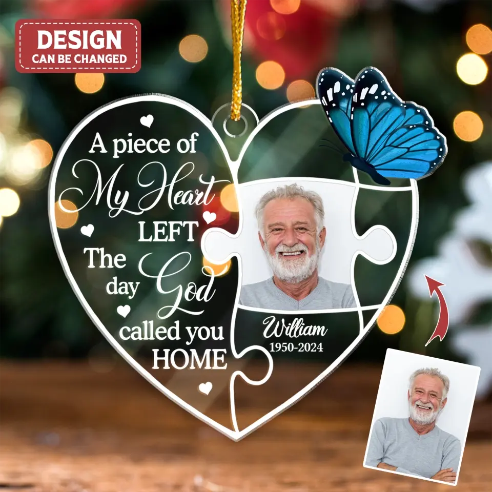 Personalized Memorial Acrylic Ornament - Upload Photo - Christmas/Memorial Gift Idea For Family Member - A Piece Of My Heart Lives In Heaven