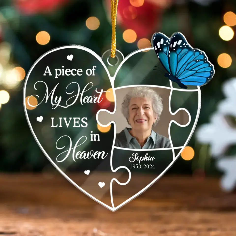Personalized Memorial Acrylic Ornament - Upload Photo - Christmas/Memorial Gift Idea For Family Member - A Piece Of My Heart Lives In Heaven