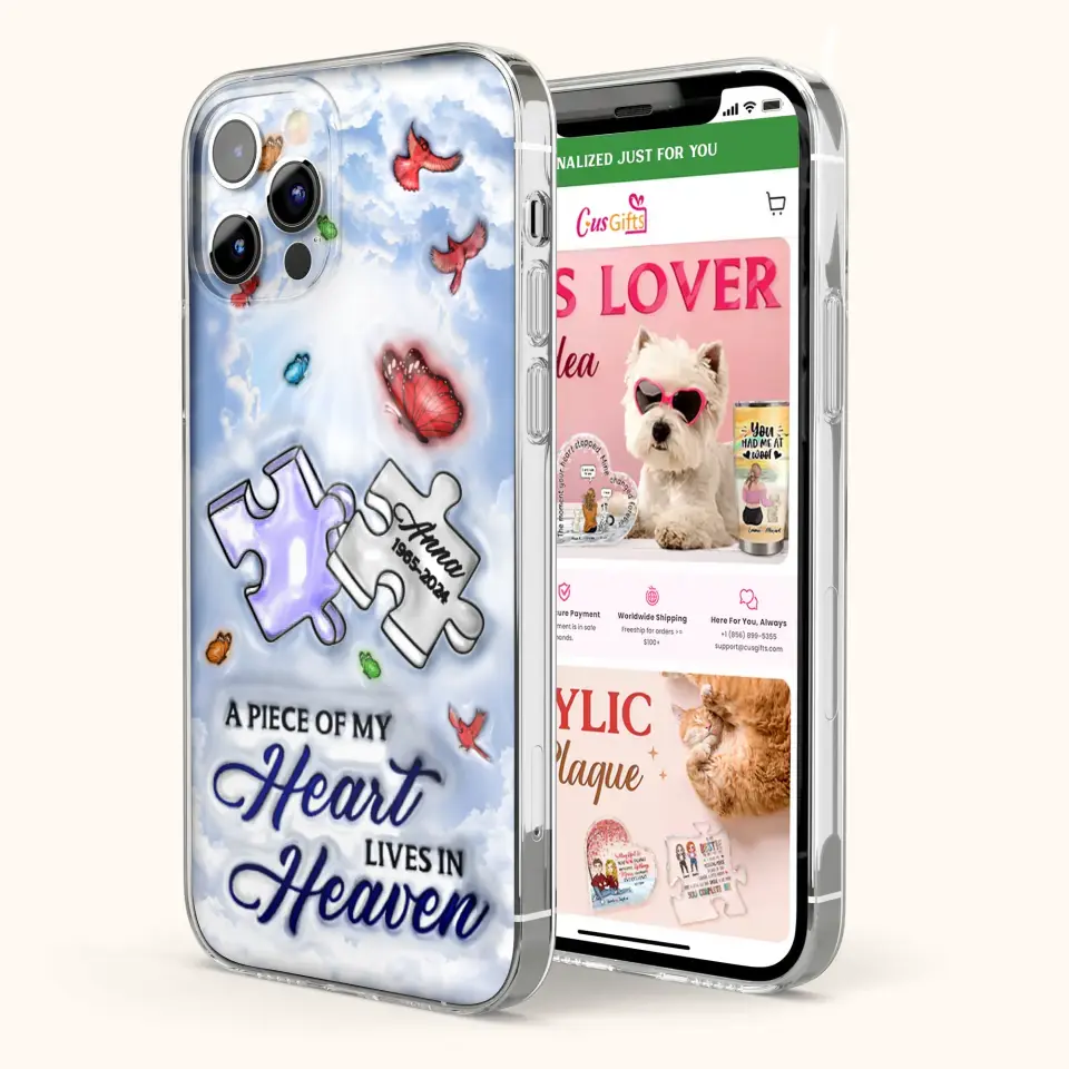 Personalized Memorial Piece Phone Case - Memorial Gift Idea - Case For iPhone/Samsung - A Piece Of My Heart Lives In Heaven