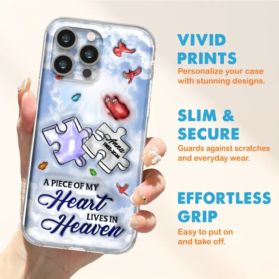 Personalized Memorial Piece Phone Case - Memorial Gift Idea - Case For iPhone/Samsung - A Piece Of My Heart Lives In Heaven