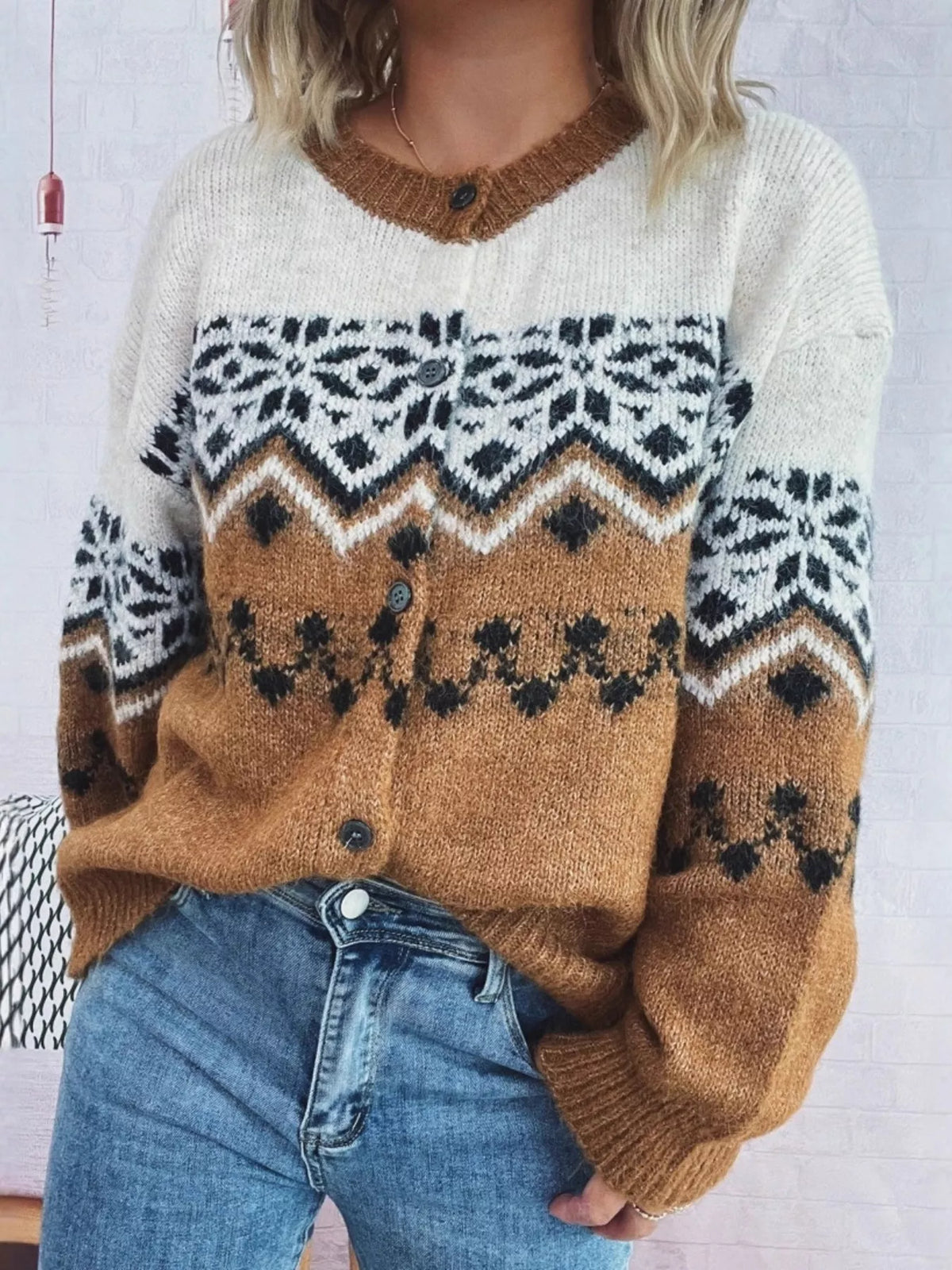 Christmas Button Up Drop Shoulder Cardigan