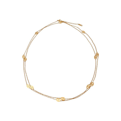 18K gold plated pig nose design link necklace with smooth geometric finish