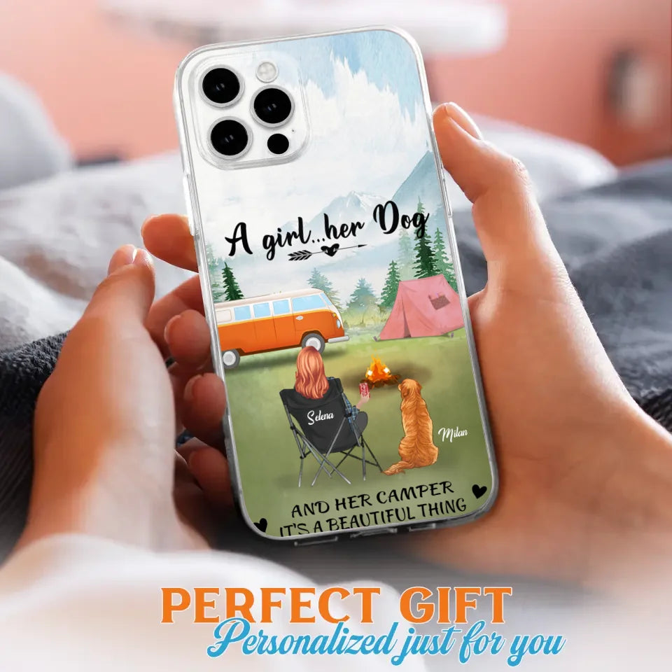 Custom Personalized Dog Mom Camping Phone Case - Mom With Upto 4 Dogs - Best Gift For Dog Lovers - For iPhone And Samsung Phone Case