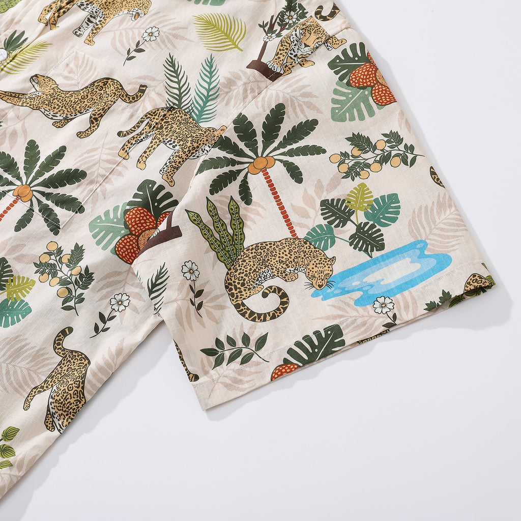 Funky Adventure of the Jaguar Print Hawaiian Button Down Shirt
