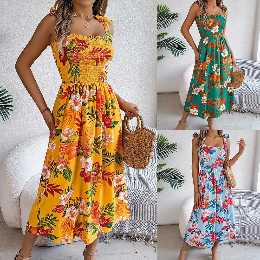 Women's Floral Suspender Corset Dress High-Waisted Summer Maxi