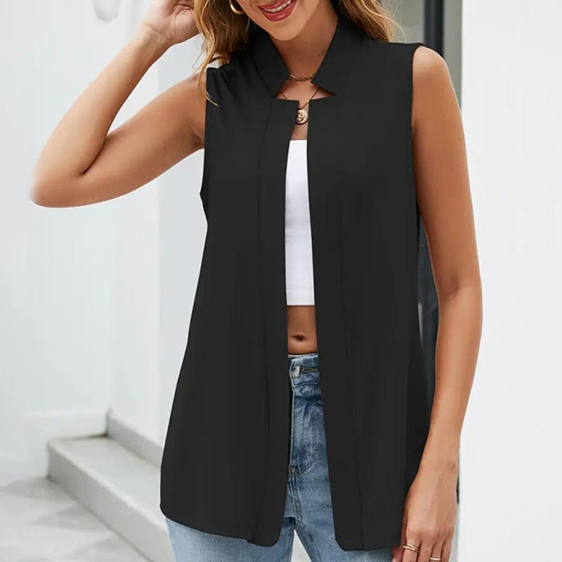 Women's Sleeveless Stand-Collar Open Front Cardigan Vest - Image 5