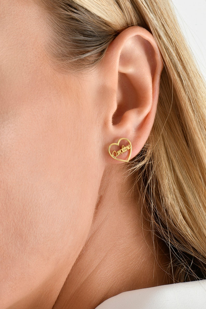 Custom Engraved Script Name Stud Earrings Gold-Tone Jewelry
