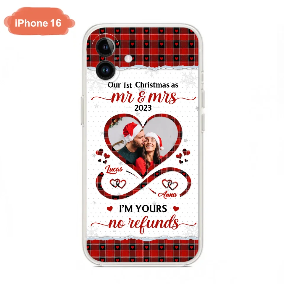 Custom Personalized Couple Photo Phone Case - Christmas Gift Idea For Couple/ Him/ Her - Our 1st Christmas As Mr & Mrs - Case For iPhone/Samsung