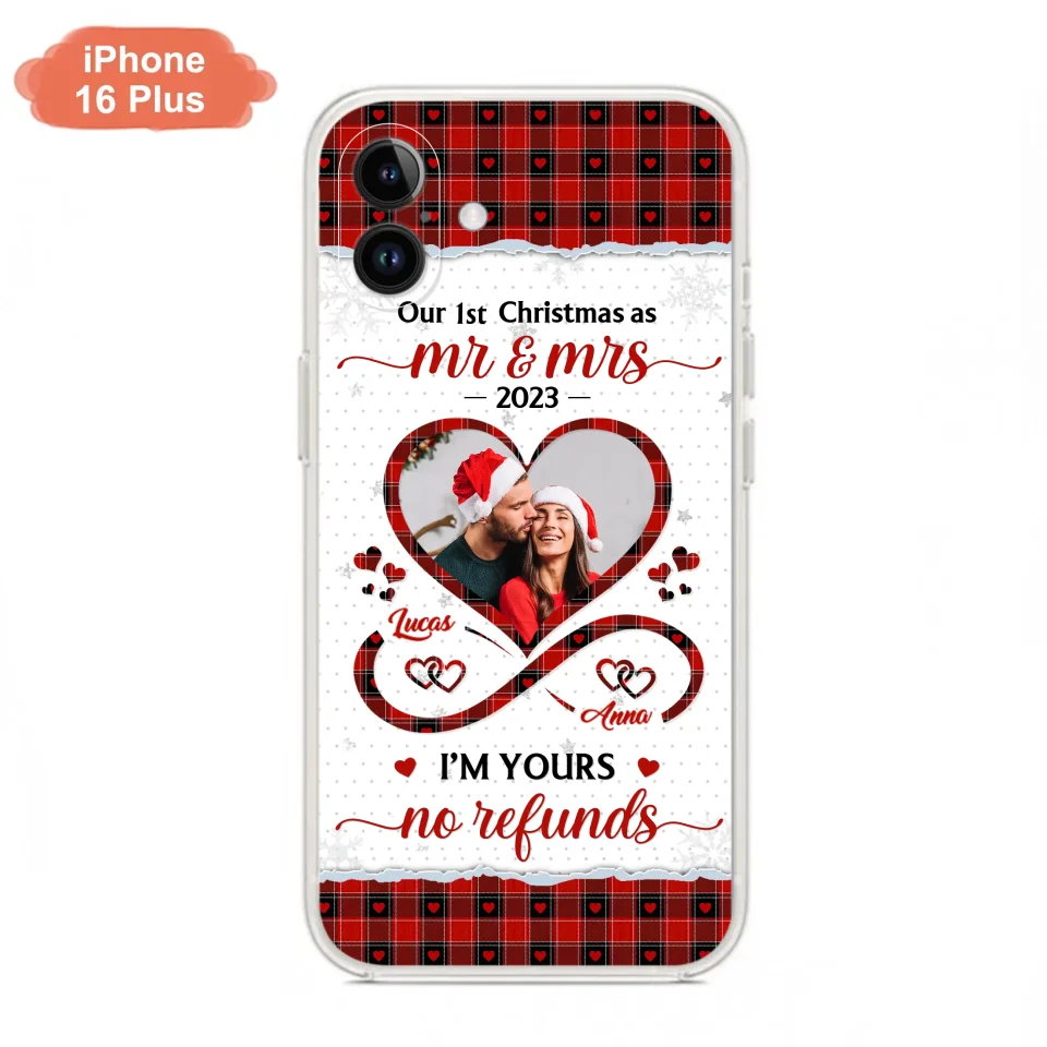Custom Personalized Couple Photo Phone Case - Christmas Gift Idea For Couple/ Him/ Her - Our 1st Christmas As Mr & Mrs - Case For iPhone/Samsung
