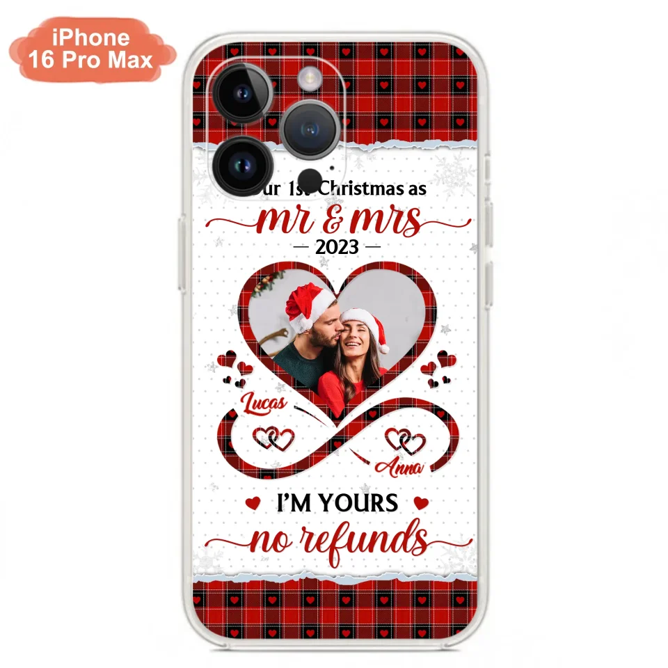Custom Personalized Couple Photo Phone Case - Christmas Gift Idea For Couple/ Him/ Her - Our 1st Christmas As Mr & Mrs - Case For iPhone/Samsung