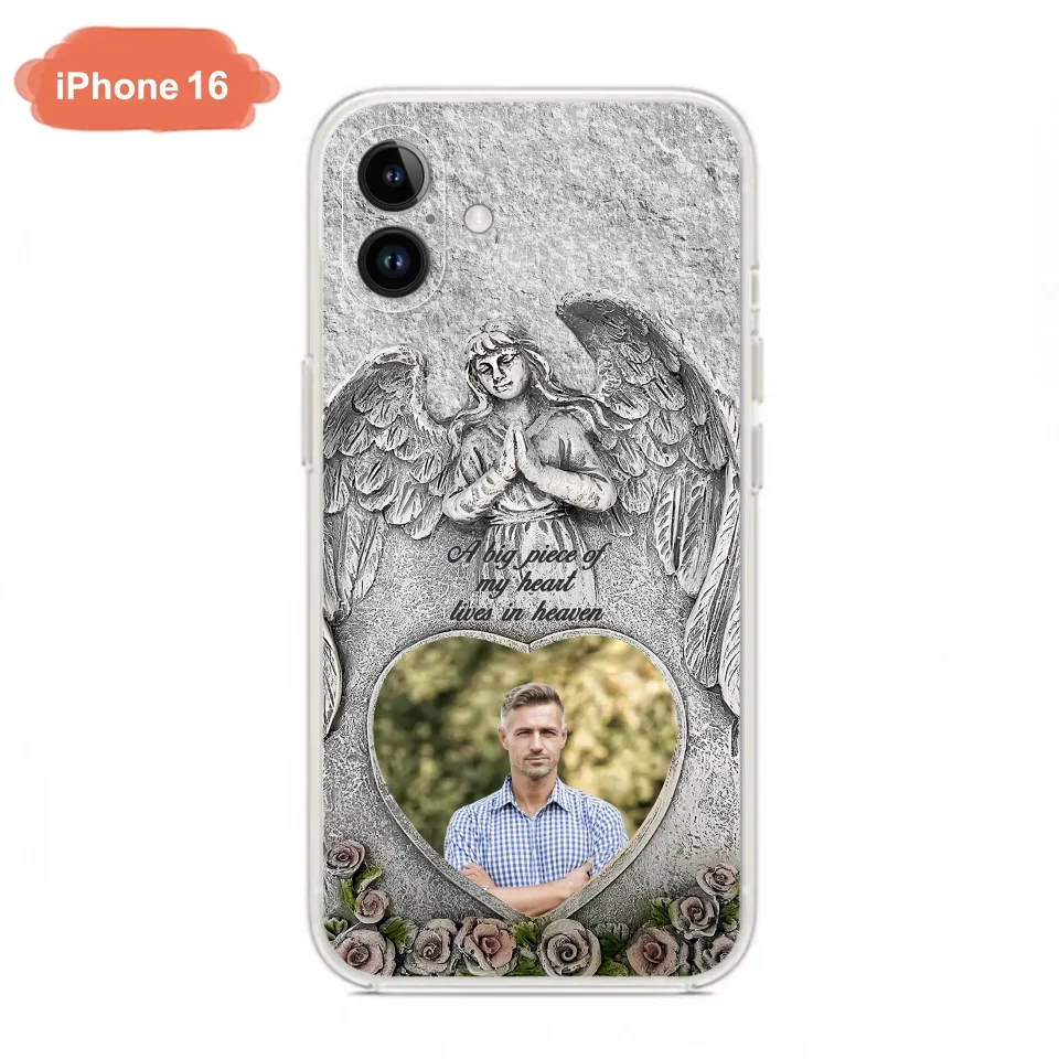 Custom Personalized Memorial Photo Phone Case - Memorial Gift Idea For Family Member - A Big Piece Of My Heart Lives In Heaven - Case For iPhone/Samsung