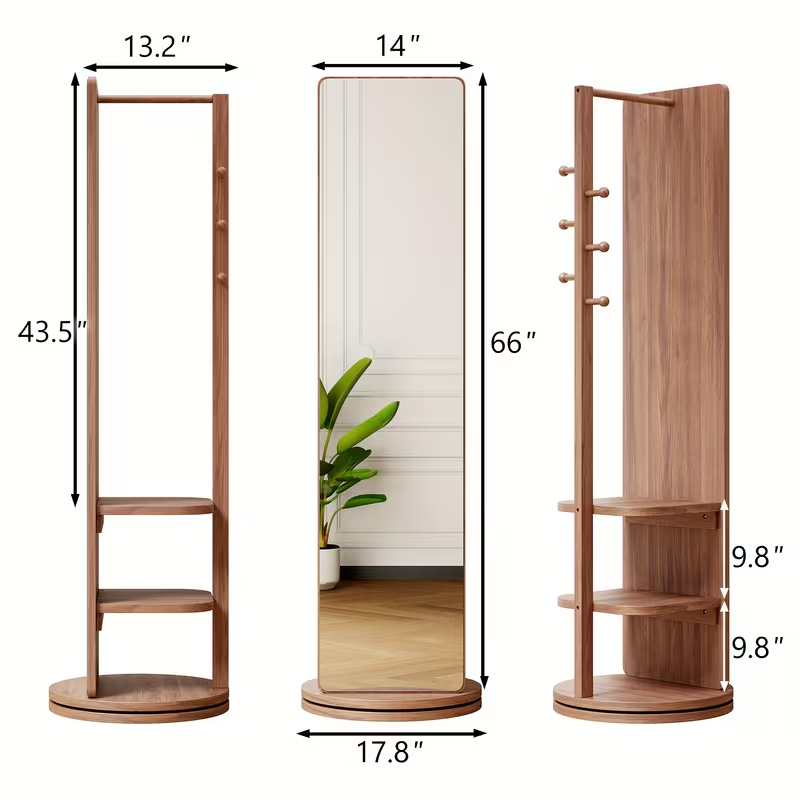 Full-Length Mirror with Coat Rack