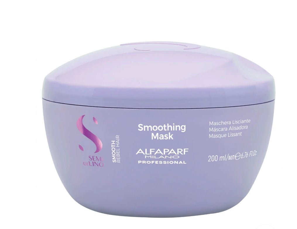 Alfaparf Semi Di Lino Smoothing Mask in lavender packaging.