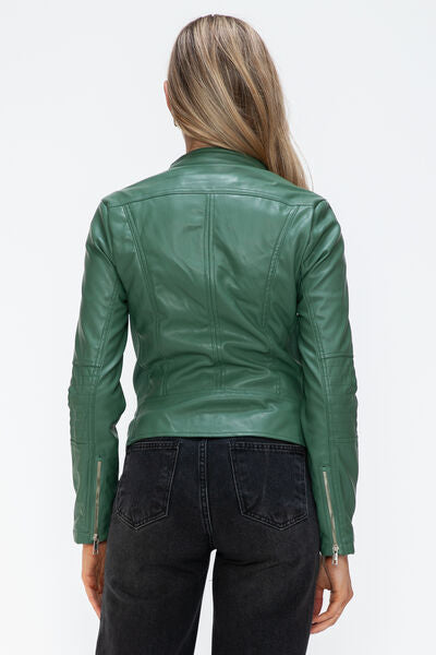 Women's Faux Leather Zip-Up Hooded Jacket Casual Urban Streetwear