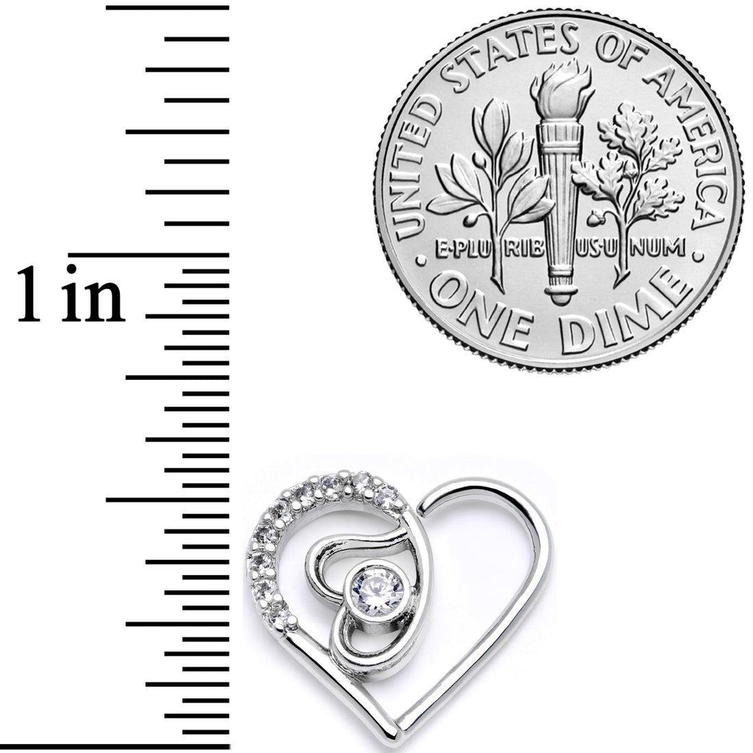 16G 1/4 Clear CZ Gem Double Heart Right Ear Closure Ring