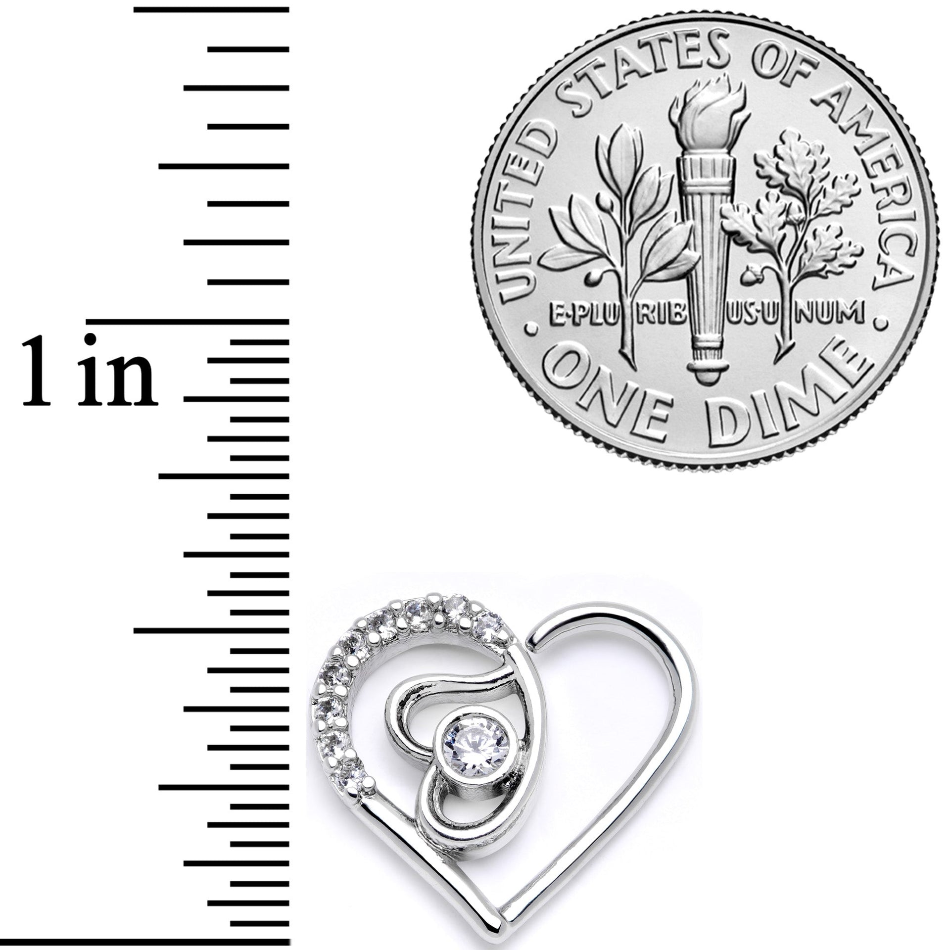 16G 1/4 Clear CZ Gem Double Heart Right Ear Closure Ring