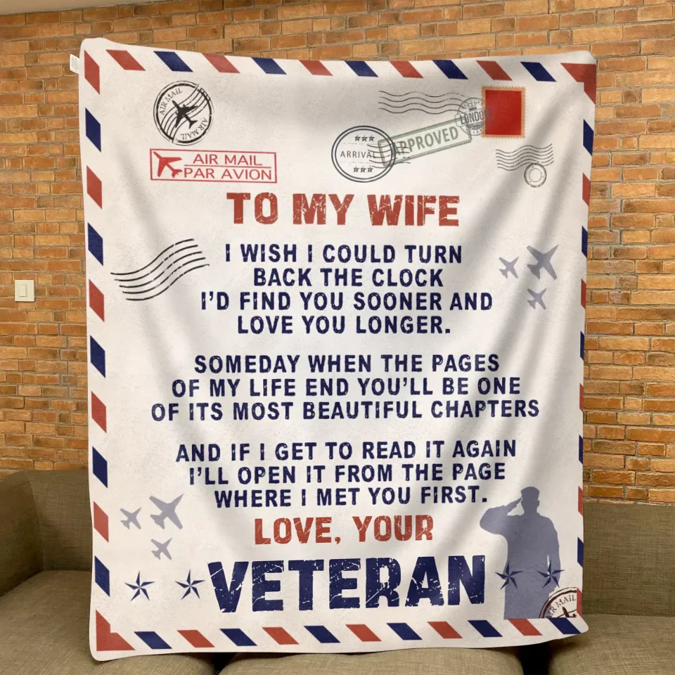 Personalized To My Wife Quilt/Fleece Throw Blanket - Gift Idea For Veteran's Wife - I Wish I Could Turn Back The Clock