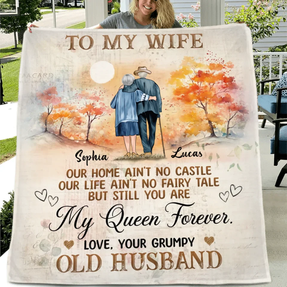 Personalized Old Couple Quilt/Fleece Throw Blanket - Gift Idea For Wife From Husband - Still You Are My Queen Forever