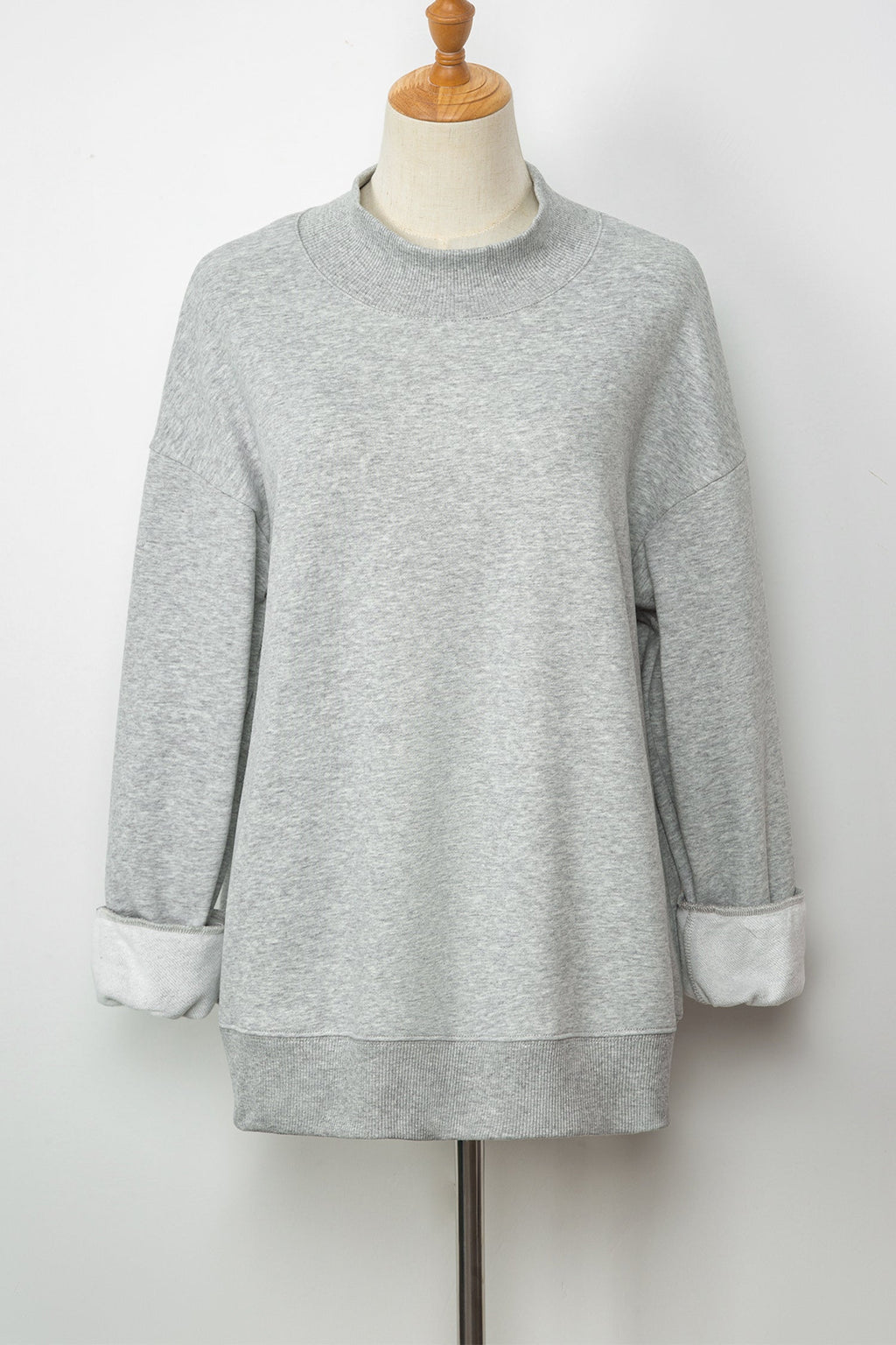Dark Blue Solid Color Oversized Mock Neck Sweatshirt