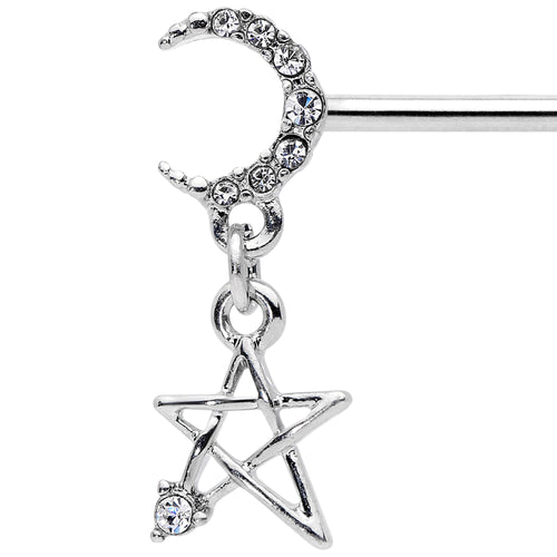 14G 9/16 Clear Gem Moon Star Dangle Barbell Nipple Ring Set