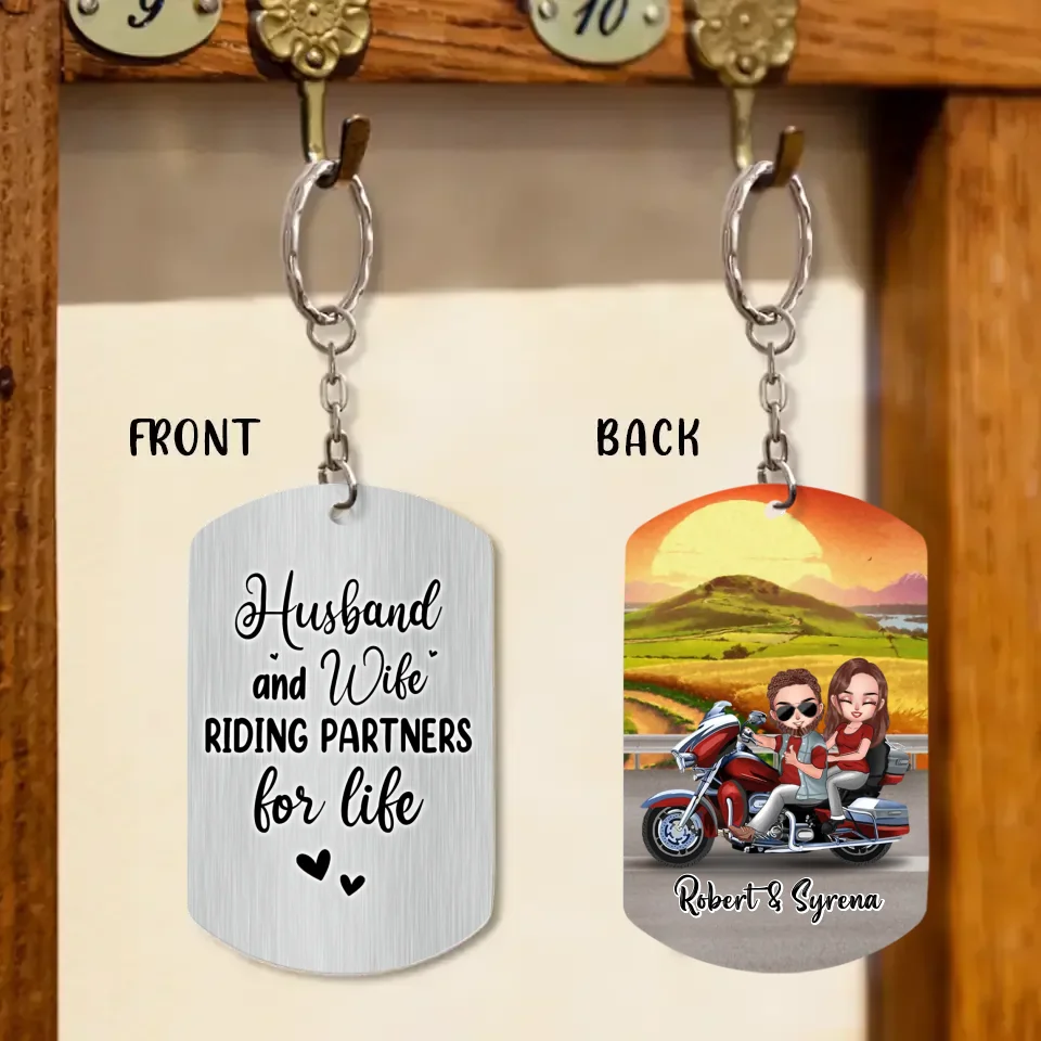 Personalized Couple Riding Keychain - Gift Idea For Couple/Biker - Husband And Wife Riding Partners For Life