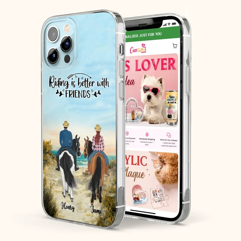 Custom Personalized Friend Riding Horse Phone Case - Best Gift For Horse Love -Riding Is Better With Friends - Case For iPhone And Samsung