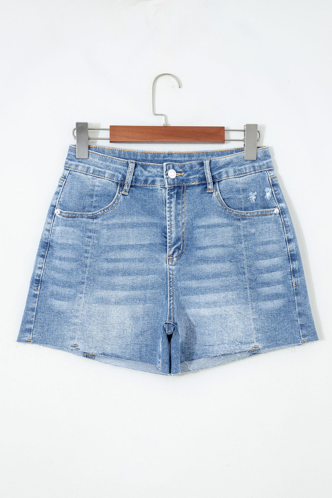Rayne Wash Raw Hem Shorts in Light Blue - High Waist Denim