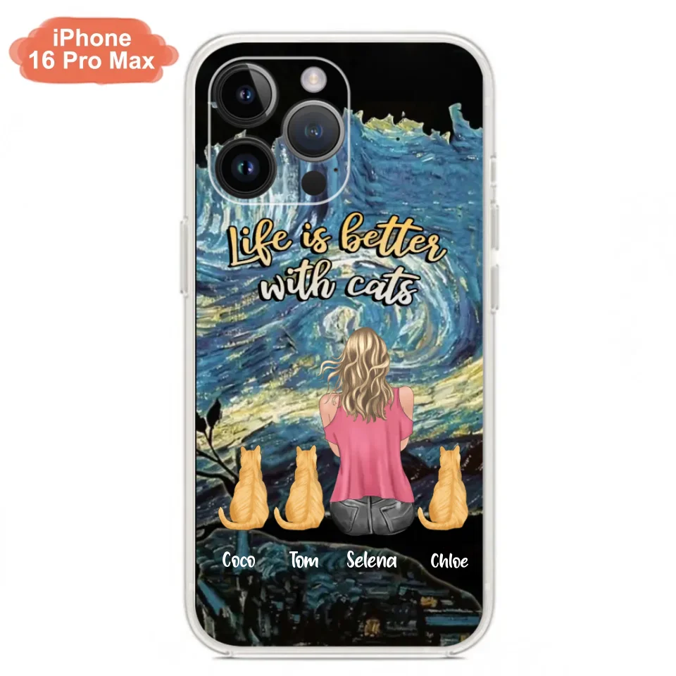 Custom Personalized Cat Mom Phone Case - Upto 3 Cats - Birthday, Loving Gift For Cat & Dog Lover, Pet Owner, Pet Mom, Pet Dad - Life Is Better With Cats - Case For iPhone And Samsung