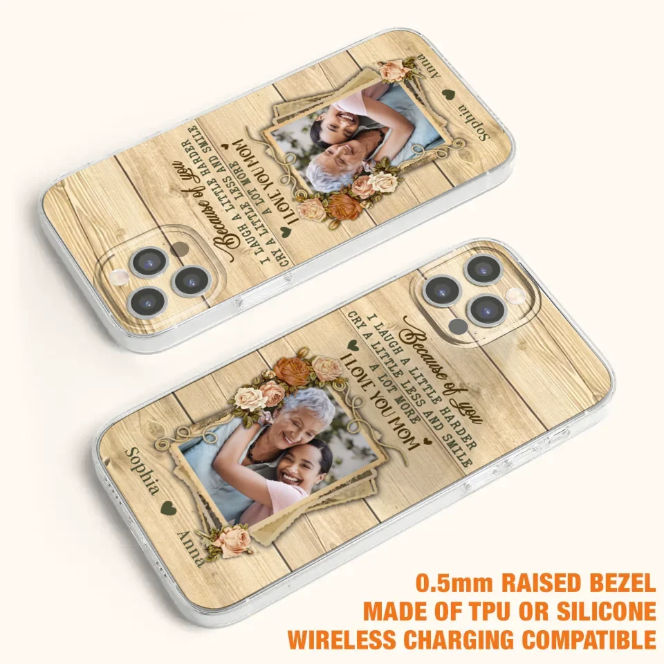 Custom Personalized Mother Phone Case - Upload Photo - Gift Idea For Mom/Daughter - Because Of You I Laugh A Little Harder Cry A Little Less - Case For iPhone/Samsung