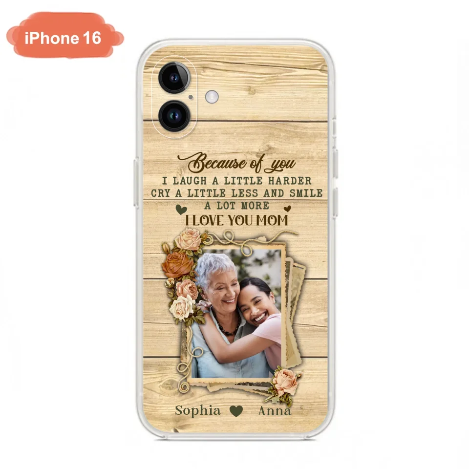 Custom Personalized Mother Phone Case - Upload Photo - Gift Idea For Mom/Daughter - Because Of You I Laugh A Little Harder Cry A Little Less - Case For iPhone/Samsung