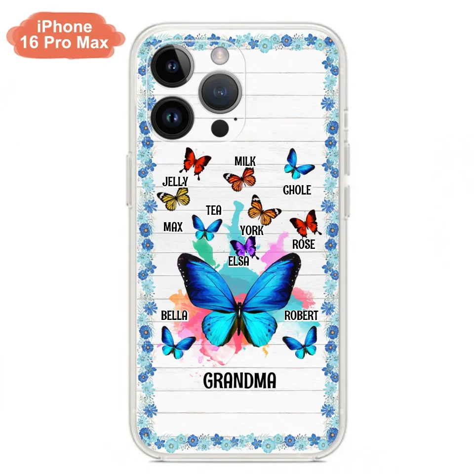 Custom Personalized Butterfly Grandma iPhone/ Samsung Phone Case - Up to 10 Kid's Name - Mother's Day Gift Idea For Grandma