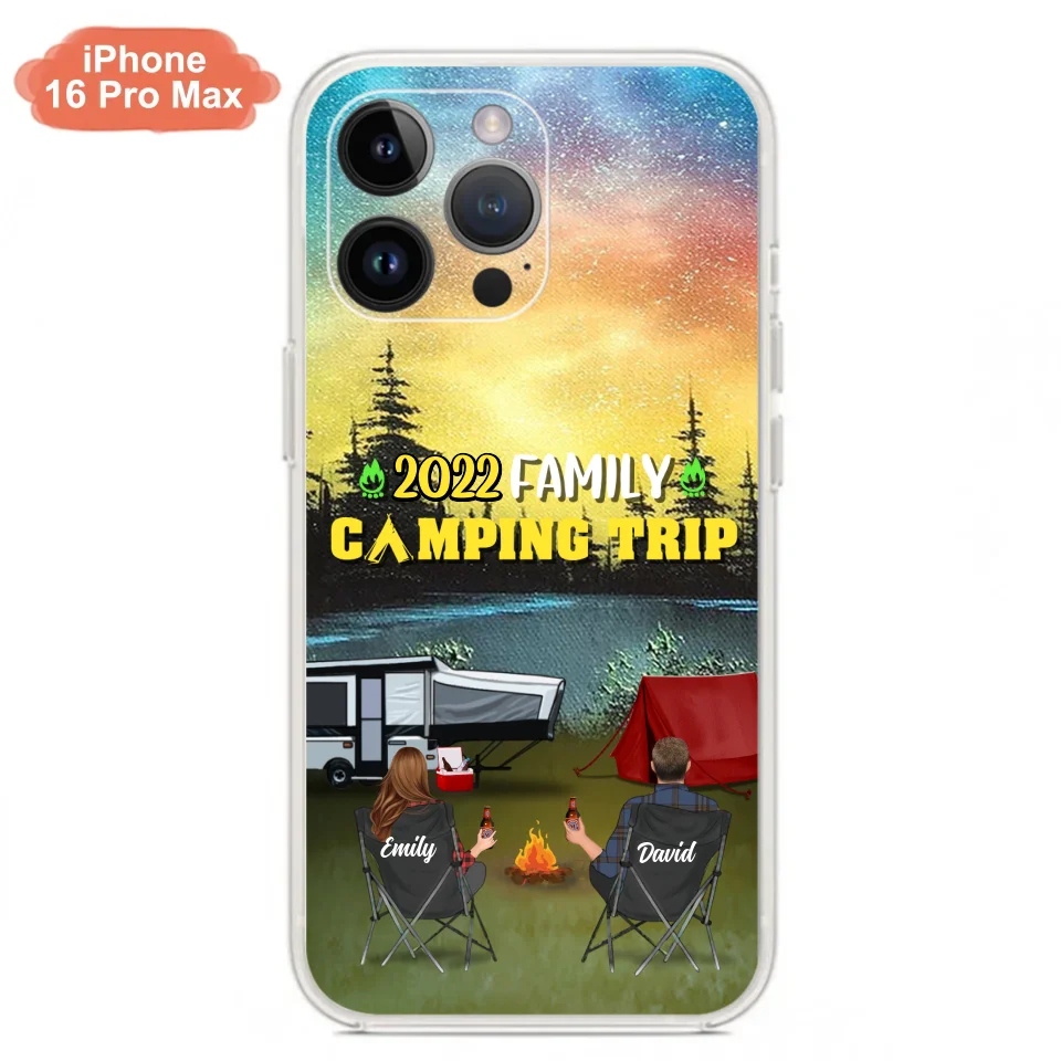 Custom Personalized Family Camping Trip Phone Case - Couple/ Single Parent/ Parents With Upto 2 Kids And 3 Pets - Gift Idea For Whole Family/ Camping Lover - Case For iPhone And Samsung