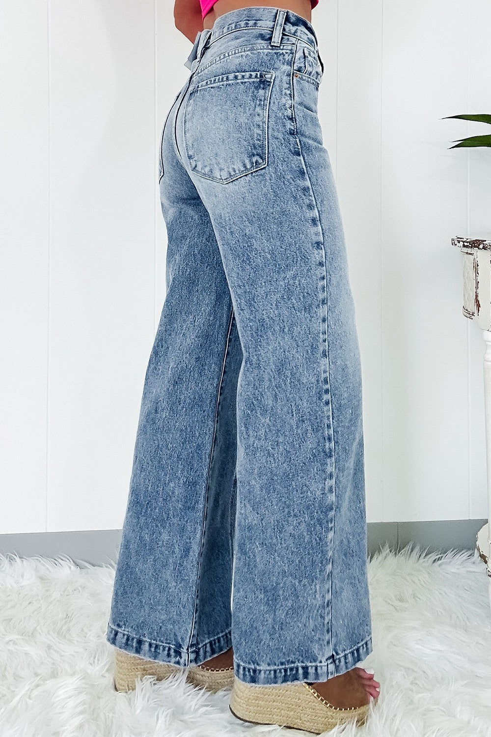 High Waist Wide Leg Jeans | Cotton Blend Stretch