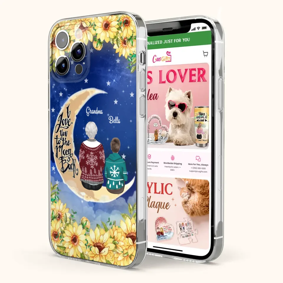 Personalized Grandma & Grandchilds Sitting On Moon Phone Case - Up to 3 Kids - Gift Idea For Grandma - I Love You To The Moon And Back - Cases For iPhone & Samsung
