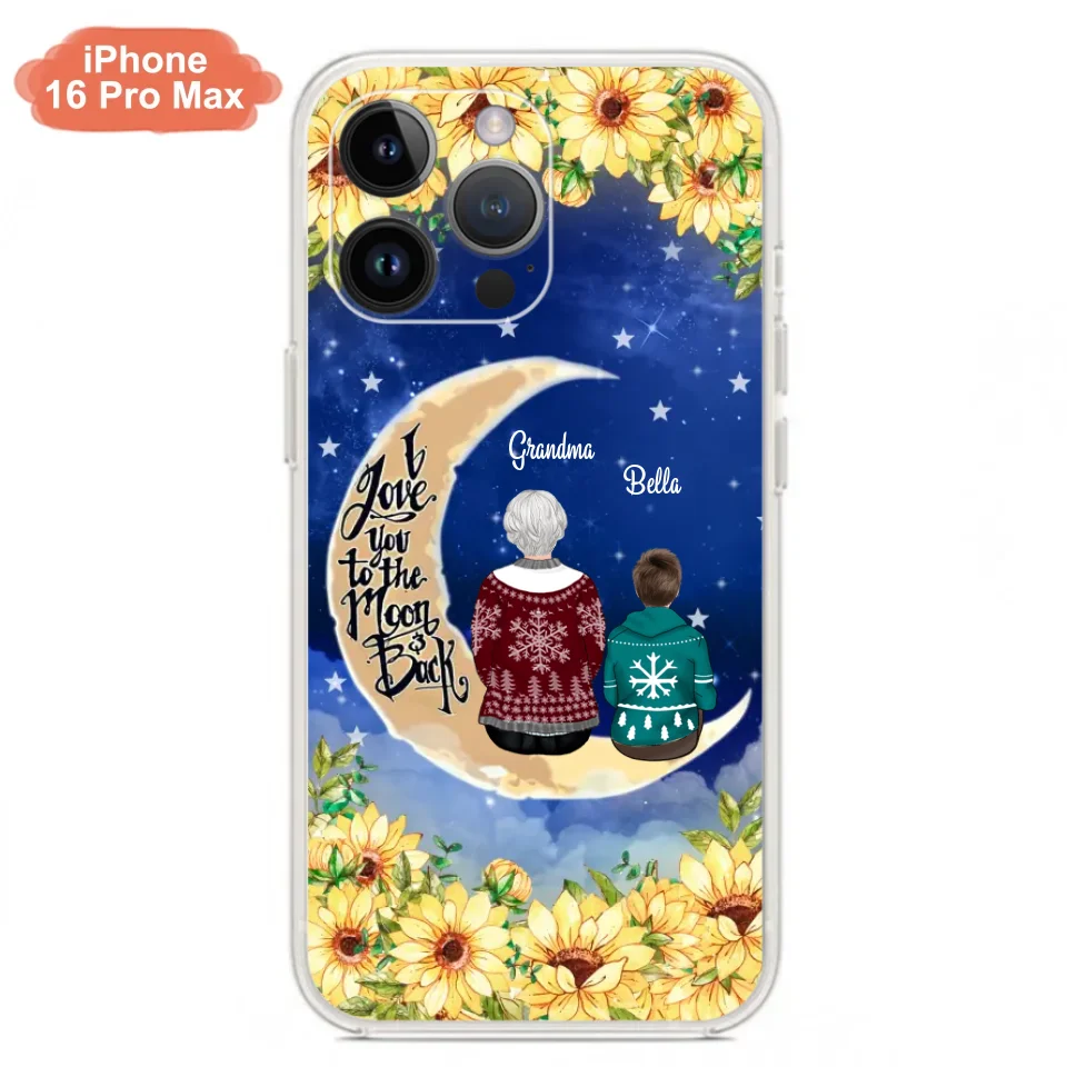 Personalized Grandma & Grandchilds Sitting On Moon Phone Case - Up to 3 Kids - Gift Idea For Grandma - I Love You To The Moon And Back - Cases For iPhone & Samsung