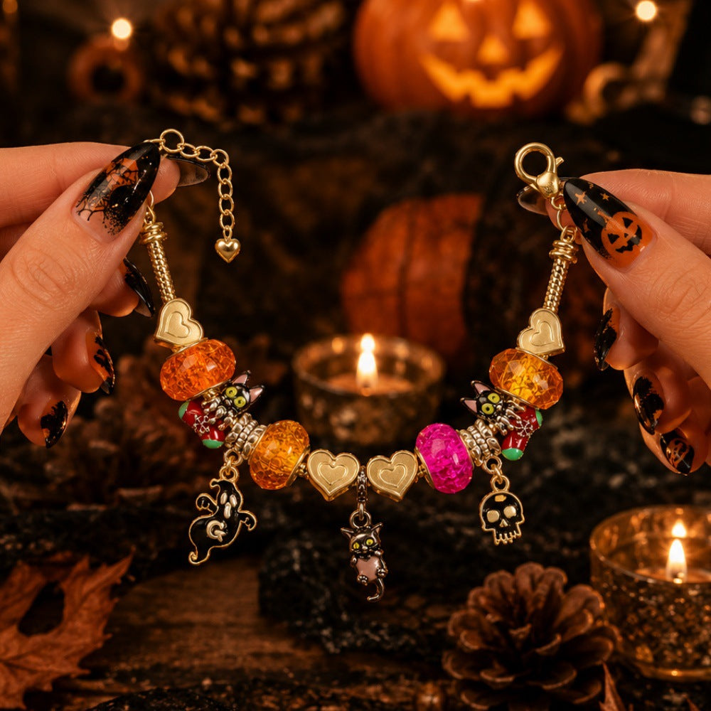 Halloween Black Cat Beaded Bracelet