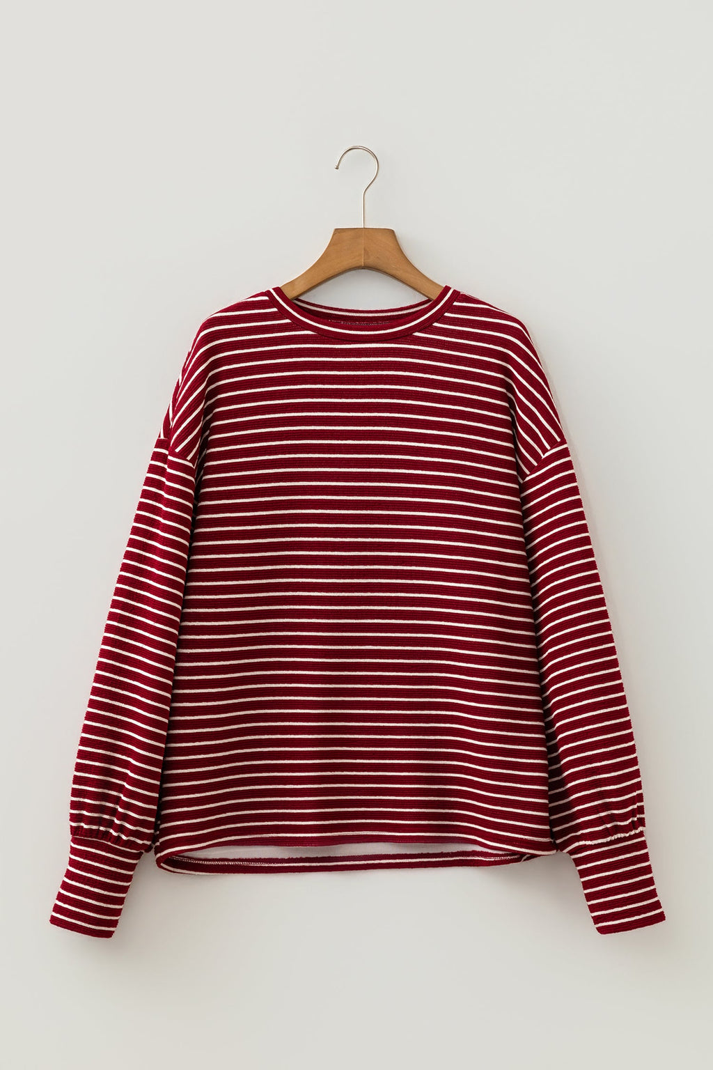 Stripe Round Neck Drop Shoulder Long Sleeve Top