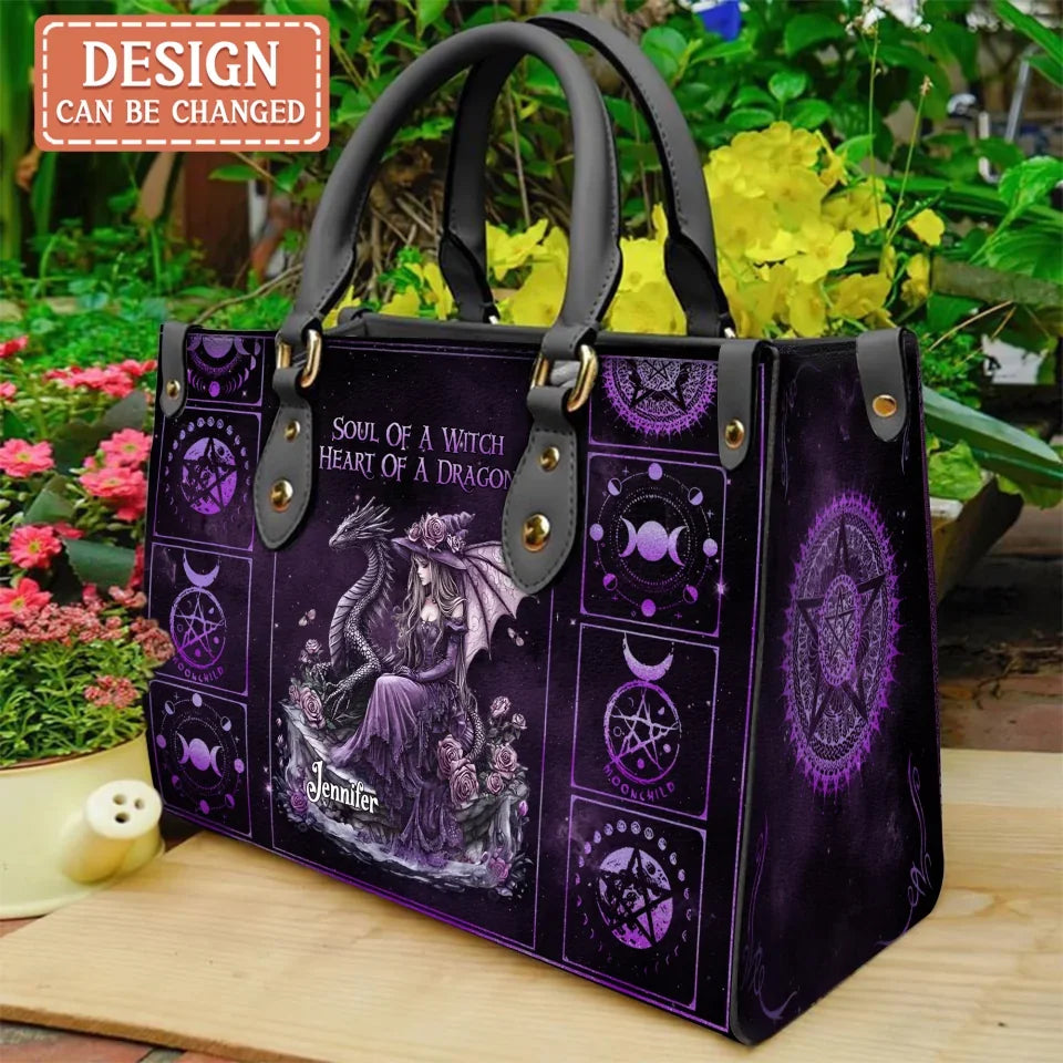 Personalized Witch PU Leather Handbag With Long Straps - Halloween Gift Idea For Witch - Soul Of A Witch Heart Of A Dragon