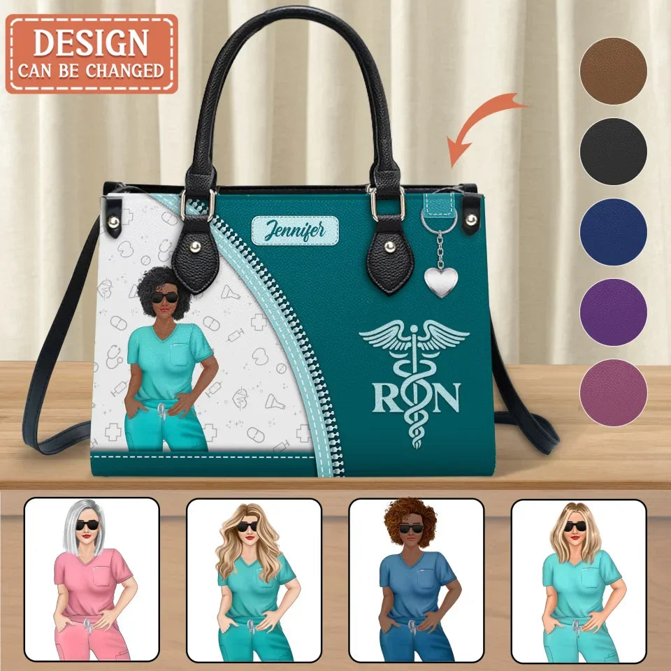 Personalized RN/CNA Nurse PU Leather Handbag With Long Straps - Mother's Day/Birthday Gift Idea For Nurse