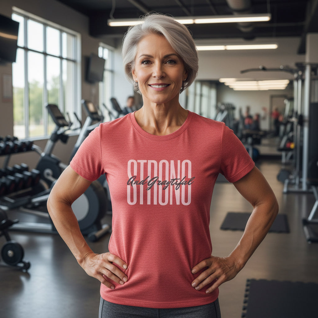 Women wearing a casual triblend minimalist knit tee in gray, pink, or black